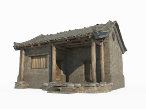 East Asian ancient building blue brick house 3D-Modell