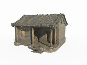 East Asian ancient building blue brick house 3D Model