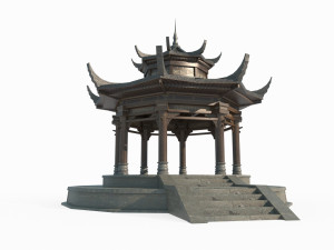 East Asian ancient architecture octagonal pavilion 3D Model