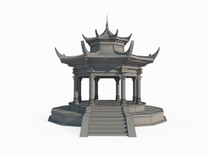 East Asian ancient architecture octagonal pavilion Modèle 3D