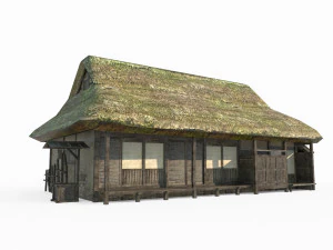 Bangunan kuno Asia Timur gubuk jerami besar Model 3D