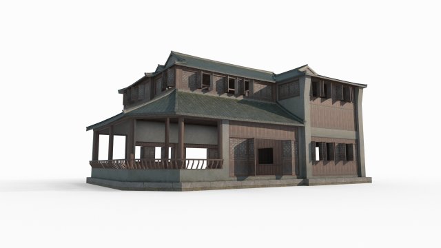 East Asian Ancient Architecture Antique Shop 3D Model .c4d .max .obj .3ds .fbx .stl .blend 