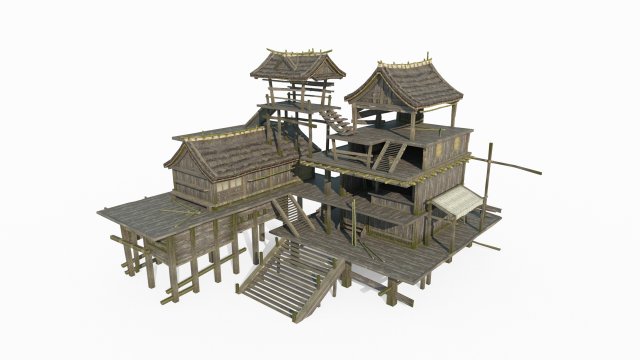 East Asian Ancient Architecture Fisherman s Wooden House 3D 모델 .c4d .max .obj .3ds .fbx .stl .blend 