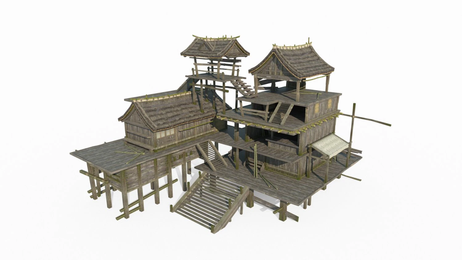 Ostasiatische antike Architektur Fischerhaus aus Holz 3D Modell .c4d .max .obj .3ds .fbx .stl .blend 