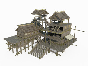 East Asian Ancient Architecture Fisherman s Wooden House 3D Model