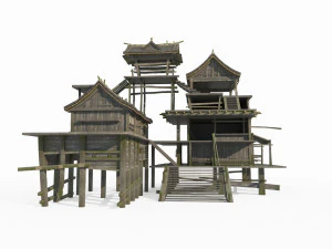 Ostasiatische antike Architektur Fischerhaus aus Holz 3D Modell