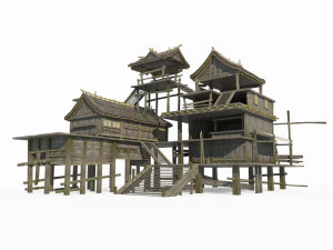 Ostasiatische antike Architektur Fischerhaus aus Holz 3D Modell