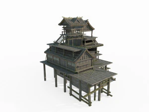 Ostasiatische antike Architektur Fischerhaus aus Holz 3D Modell