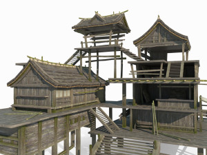 East Asian Ancient Architecture Fisherman s Wooden House 3D 모델