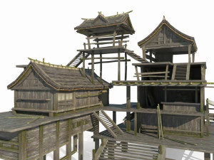 Ostasiatische antike Architektur Fischerhaus aus Holz 3D Modell