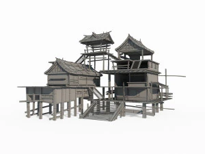 Ostasiatische antike Architektur Fischerhaus aus Holz 3D Modell