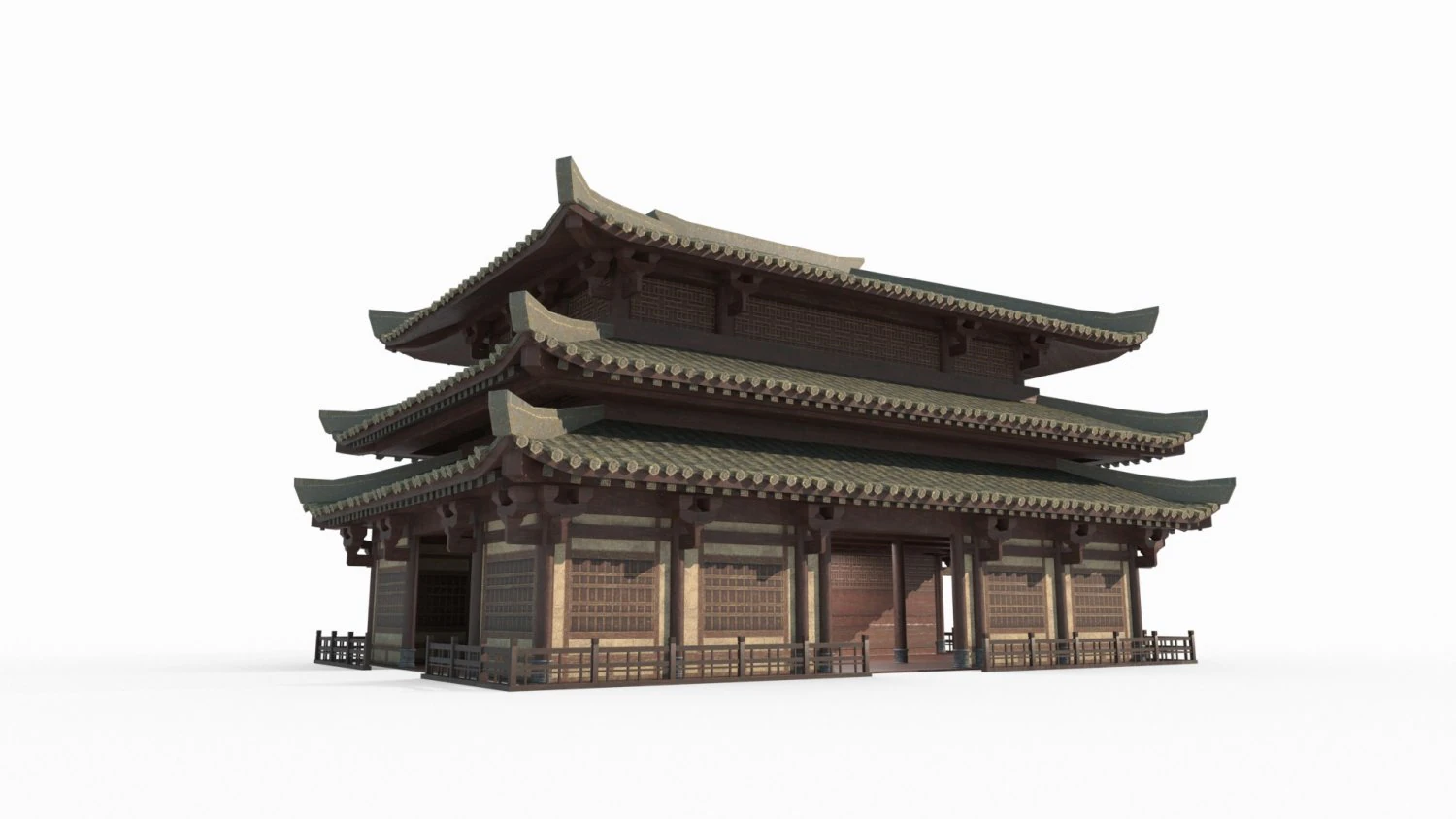 East Asian Ancient Architecture Infantry Barracks 3D Model .c4d .max .obj .3ds .fbx .stl .blend 