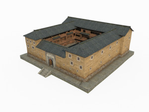East Asian Ancient Architecture Tulou Enclosed House Modèle 3D
