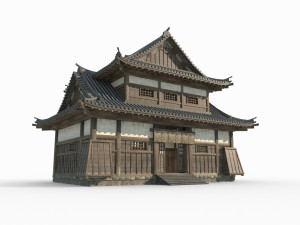 East Asian Ancient Architecture Sushi Shop 3Dモデル