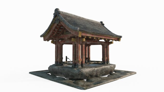 East Asian Ancient Architecture Pool 3D Model .c4d .max .obj .3ds .fbx .stl .blend 