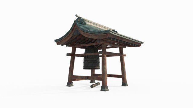 East Asian Ancient Architecture Bronze Bell 3D Model .c4d .max .obj .3ds .fbx .stl .blend 