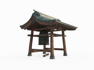 East Asian Ancient Architecture Bronze Bell 3D Model