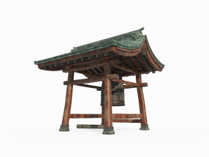 East Asian Ancient Architecture Bronze Bell 3D Model