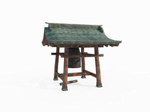 East Asian Ancient Architecture Bronze Bell 3D Model