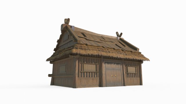 East Asian Ancient Architecture Rural Thatched Cottage 3D Model .c4d .max .obj .3ds .fbx .stl .blend 