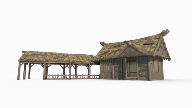 East Asian Ancient Architecture Thatched Cottage 3D-Modell .c4d .max .obj .3ds .fbx .stl .blend 