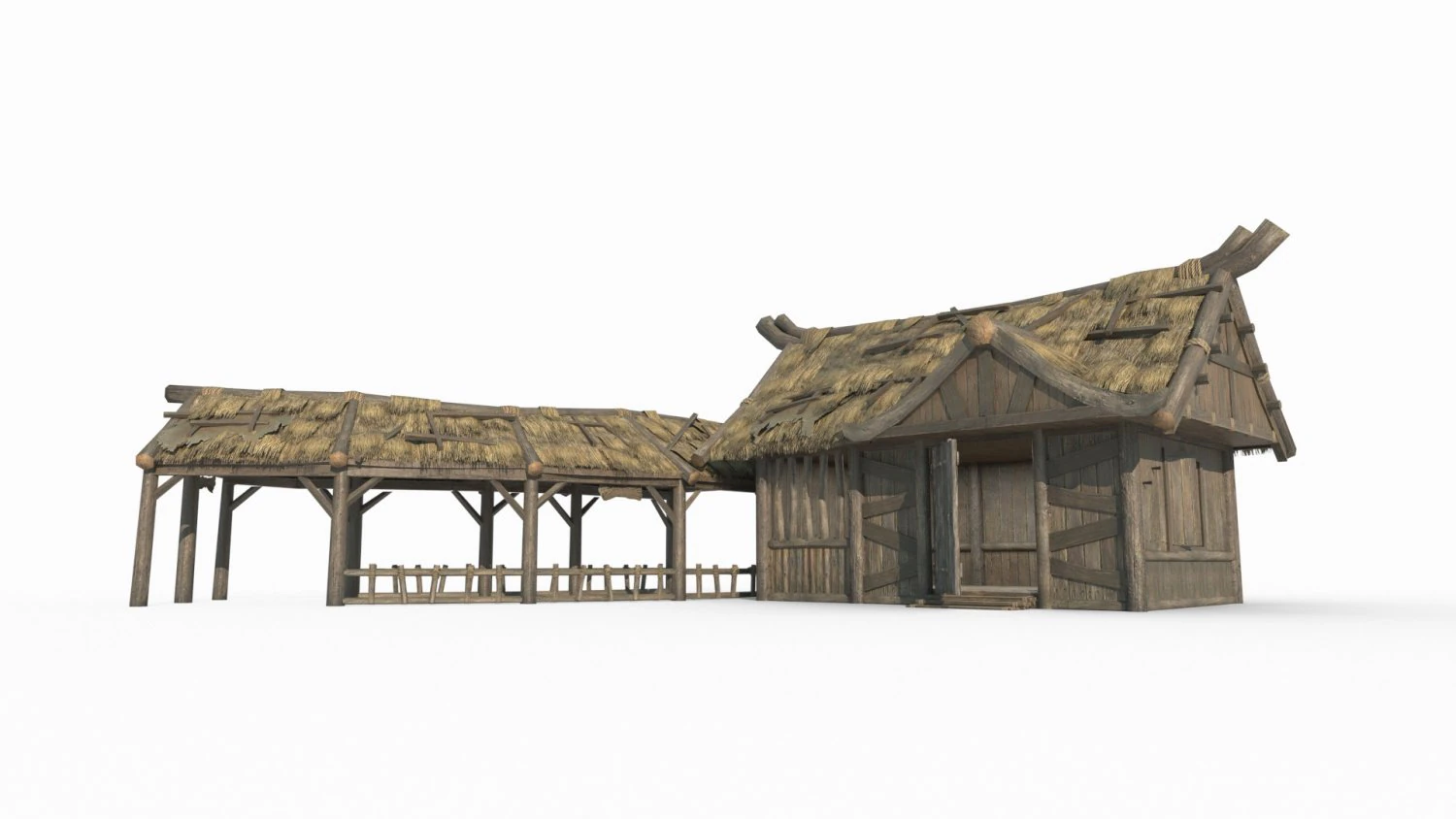 East Asian Ancient Architecture Thatched Cottage 3D Model .c4d .max .obj .3ds .fbx .stl .blend 