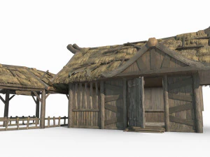 East Asian Ancient Architecture Thatched Cottage 3D Model