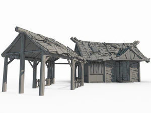 East Asian Ancient Architecture Thatched Cottage 3D Model