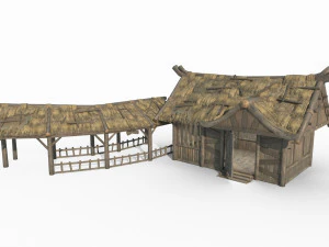 East Asian Ancient Architecture Thatched Cottage 3D Model
