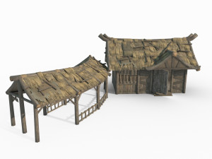 East Asian Ancient Architecture Thatched Cottage 3D-Modell
