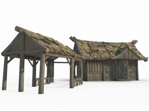 East Asian Ancient Architecture Thatched Cottage 3D Model