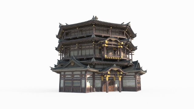 East Asian Ancient Architecture Super Large Sutra Pavilion Modello 3D .c4d .max .obj .3ds .fbx .stl .blend 