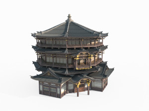 East Asian Ancient Architecture Super Large Sutra Pavilion Modello 3D
