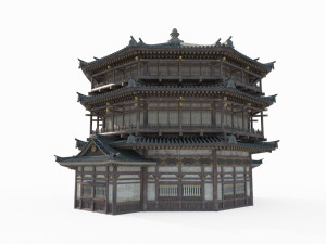 East Asian Ancient Architecture Super Large Sutra Pavilion Modello 3D