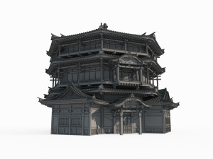 East Asian Ancient Architecture Super Large Sutra Pavilion Modello 3D