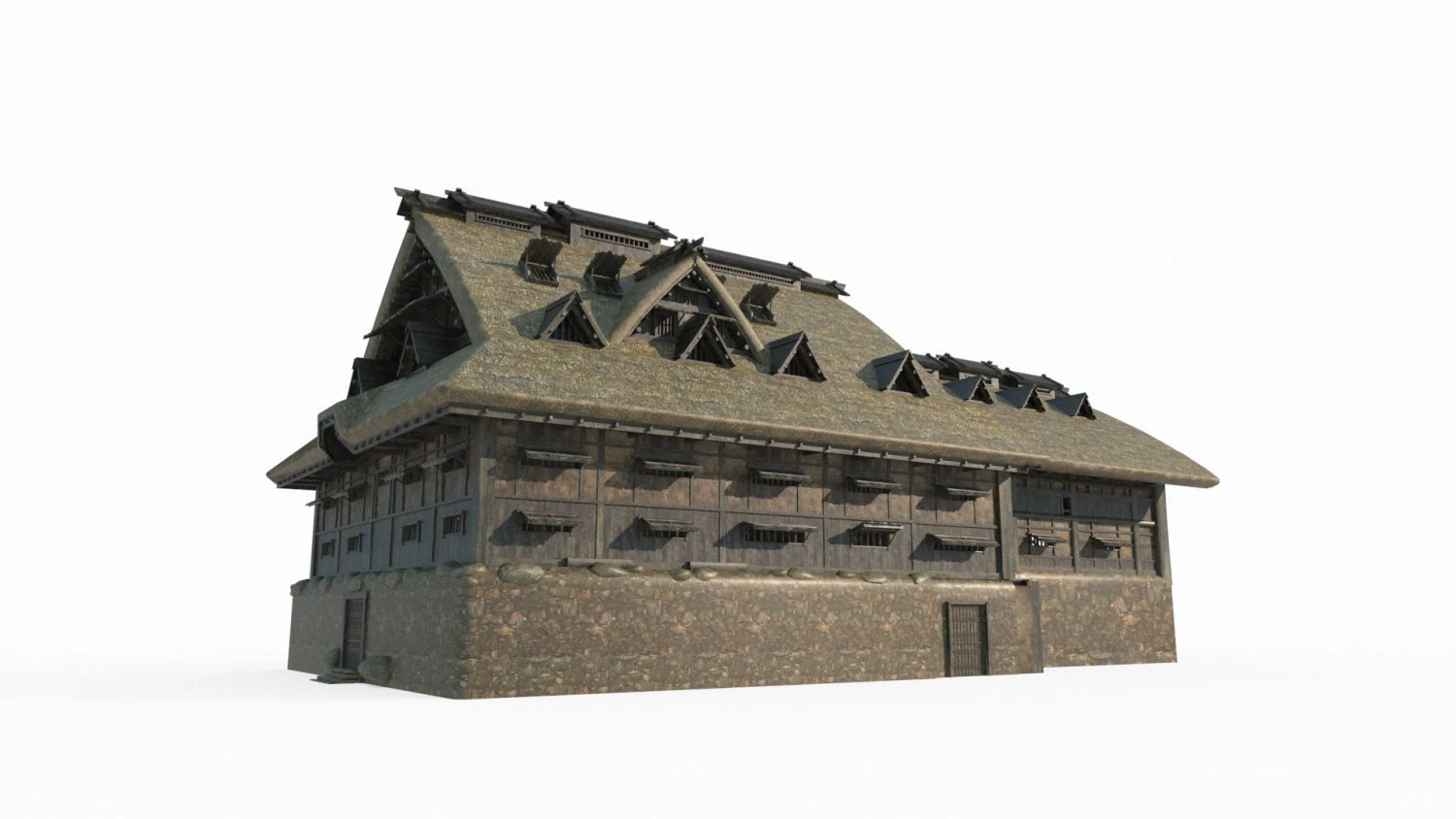 Large thatched cottages in East Asian ancient architecture 3D Model .c4d .max .obj .3ds .fbx .stl .blend 