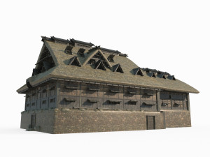 Large thatched cottages in East Asian ancient architecture Modèle 3D