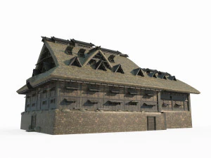 동아시아 고대 건축물의 대형 초가집 3D 모델