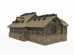Large thatched cottages in East Asian ancient architecture 3D Model