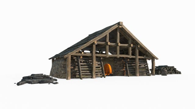 Ancient charcoal burning workshop Modello 3D .c4d .max .obj .3ds .fbx .stl .blend