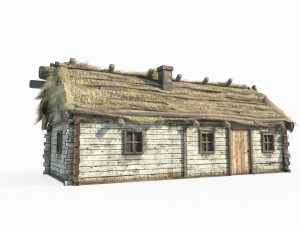Old style wooden and thatched houses 3D Model