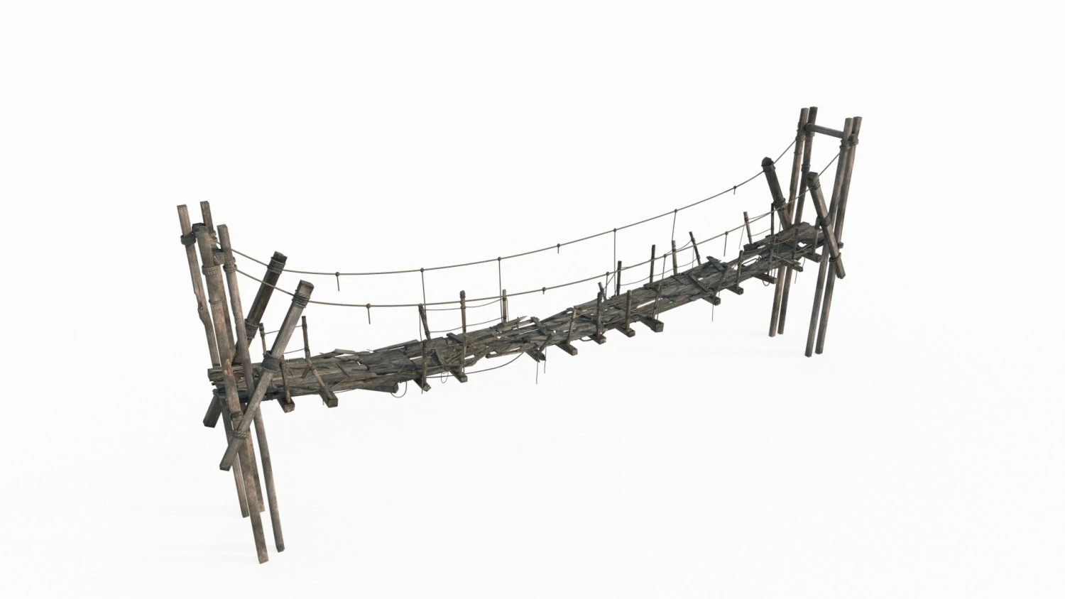 Ancient Old Suspension Bridge 3D Model .c4d .max .obj .3ds .fbx .stl .blend 