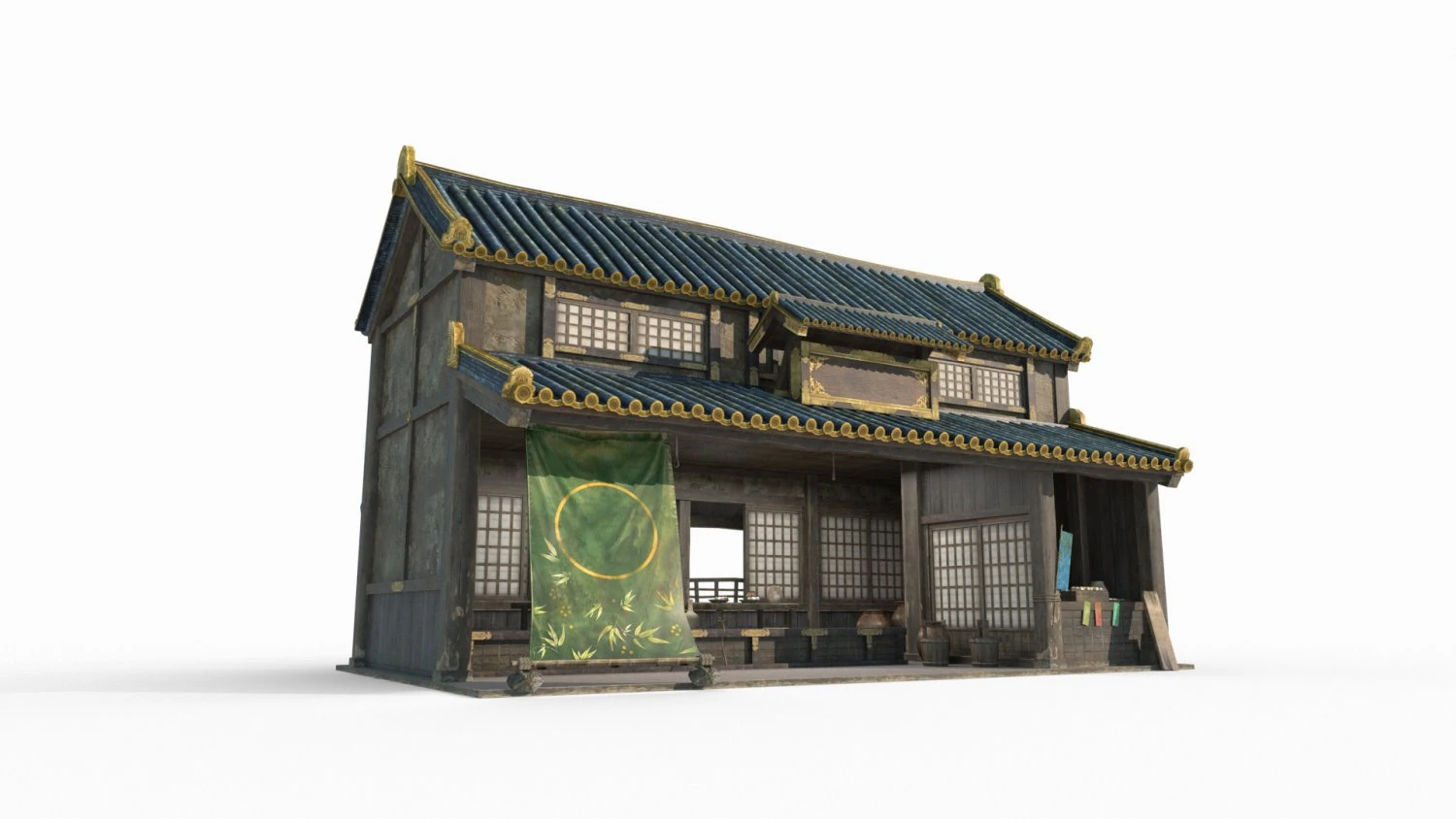 East Asian Ancient Architecture Snack Shop 3D Model .c4d .max .obj .3ds .fbx .stl .blend 