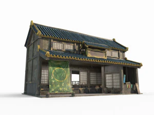 Ostasiatischer Imbissladen mit antiker Architektur 3D Modell