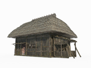 East Asian Ancient Architecture Thatched Cottage Modello 3D