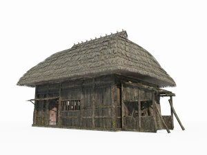 Cottage dal tetto di paglia di architettura antica dell'Asia orientale Modello 3D