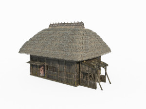 East Asian Ancient Architecture Thatched Cottage Modello 3D