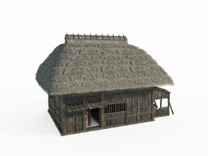 Cottage dal tetto di paglia di architettura antica dell'Asia orientale Modello 3D