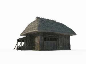 Cottage dal tetto di paglia di architettura antica dell'Asia orientale Modello 3D