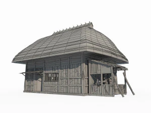 Cottage dal tetto di paglia di architettura antica dell'Asia orientale Modello 3D